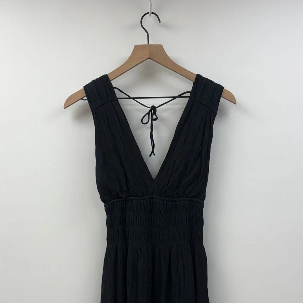 Abercrombie & Fitch Woven Plunge V-Neck Sleeveless Tiered Maxi Dress Black Small